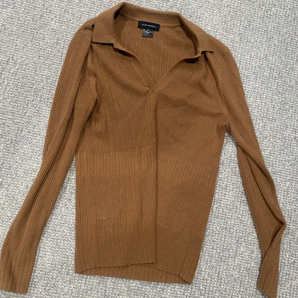 Club Monaco Tan Ribbed Knit Top